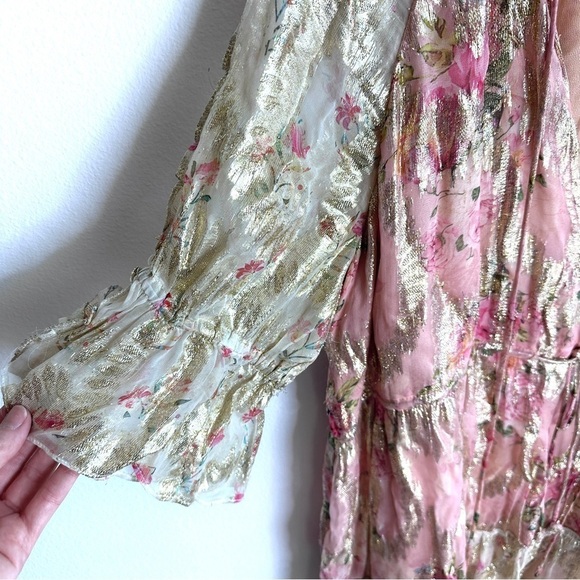 Hemant and Nandita Medium Blush Gold Shimmer Georgette Dress - Picture 4 of 6